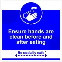 Clean hands before eating sign, Blue – RPVC – (400 x 400mm)